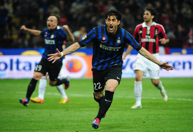 Inter Milan's Argentine Forward Diego Alberto Milito Celebrates