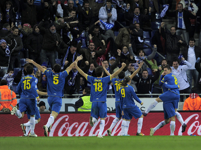 Espanyol's Forward Alvaro Vazquez Garcia (R) Is