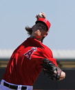 TEMPE, AZ - MARCH 12: Jered Weaver #36 of the Los Angeles Angels of Anaheim throws a pitch in the first inning against the Los Angeles Dodgers duirng a spring training baseball game at Tempe Diablo Stadium on March 12, 2012 in Tempe, Arizona. (Photo by Kevork Djansezian/Getty Images)