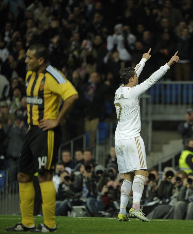 Real Madrid's Portuguese Forward Cristiano Ronaldo Celebrates