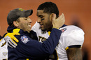 WASHINGTON , DC - DECEMBER 28: Jerome Jones #88 of the Toledo Rockets and head coach Matt Campbell celebrate after the Rockets defeated the Air Force Falcons 42-41 to win the Military Bowl at RFK Stadium on December 28, 2011 in Washington, DC. (Photo by Rob Carr/Getty Images)