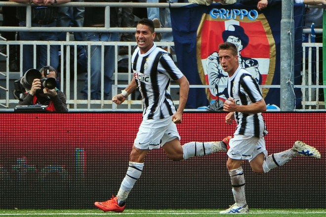 Juventus' Forward Marco Borriello (C) Celebrates