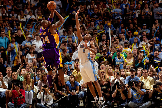   Kobe Bryant #24 Of The Los Angeles Lakers Scores