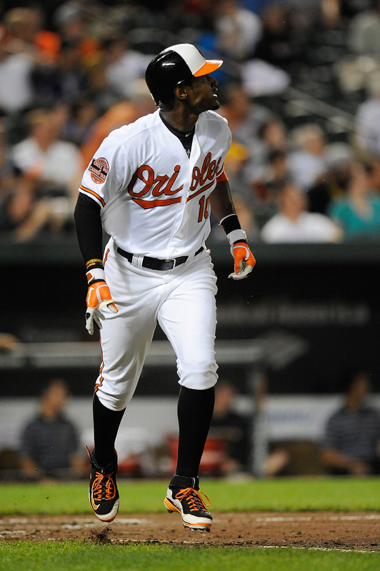   Adam Jones #10 Of The Baltimore Orioles Hits