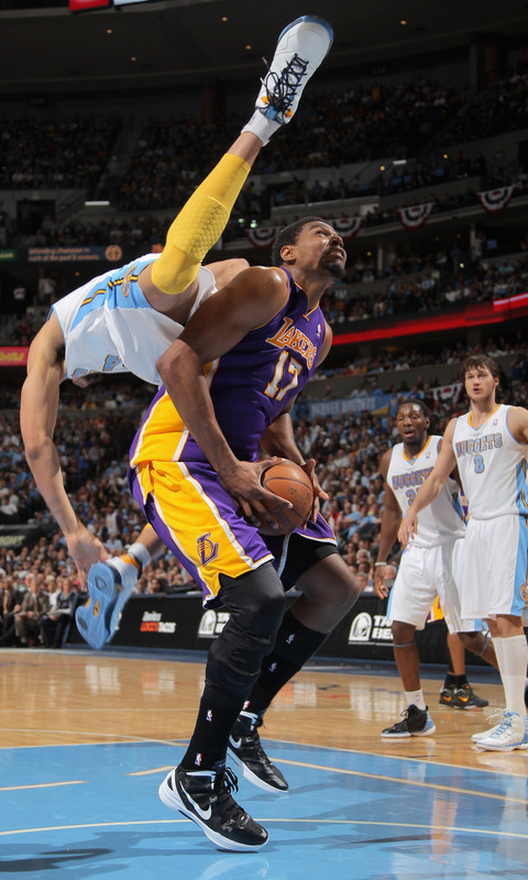   Andrew Bynum #17 Of The Los Angeles Lakers Is