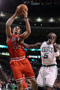 BOSTON, MA - JANUARY 13:  Kevin Garnett #5 of the Boston Celtics shoves Joakim Noah #13 of the Chicago Bulls on January 13, 2012 at TD Garden in Boston, Massachusetts. The Chicago Bulls defeated the Boston Celtics 88-79. NOTE TO USER: User expressly acknowledges and agrees that, by downloading and or using this photograph, User is consenting to the terms and conditions of the Getty Images License Agreement.  (Photo by Elsa/Getty Images)