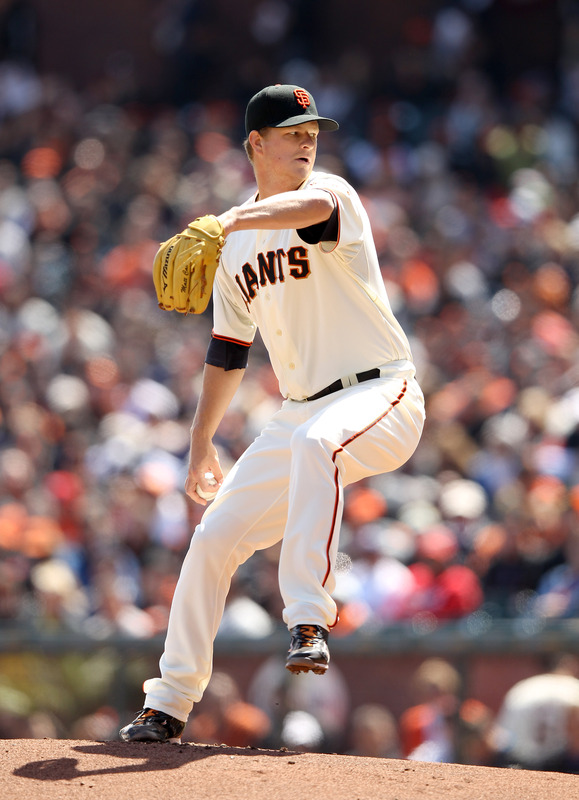   Matt Cain #18 Of The San Francisco Giants Pitches