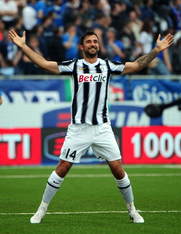 Juventus' Forward Of Montenegro Mirko Vucinic (L) Celebrates