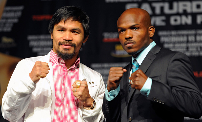  Boxers Manny Pacquiao (L) And Timothy Bradley Pose