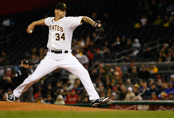   A.J. Burnett #34 Of The Pittsburgh Pirates Pitches In His First Game For The Pirates Against The St Louis Cardinals