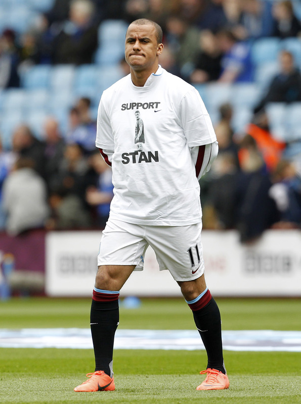 Aston Villa's English Striker Gabriel Agbonlahor Wearing A T-shirt Supporting Aston Villa's Captain, Bulgarian