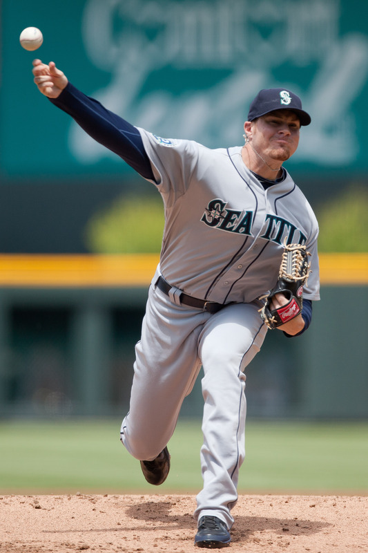   Starting Pitcher Blake Beavan #49 Of The Seattle Mariners Delivers