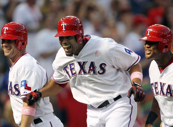  Nelson Cruz #17 Of The Texas Rangers Celebrates