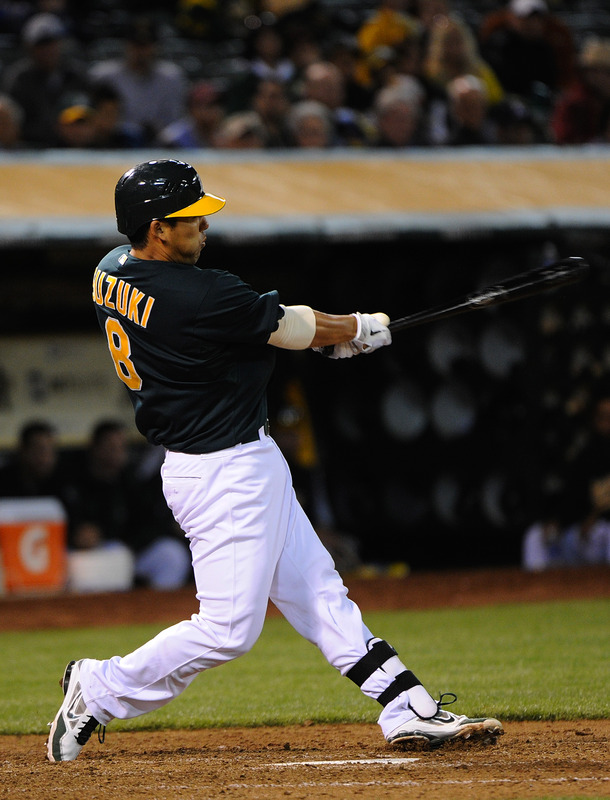   Kurt Suzuki #8 Of The Oakland Athletics Hit A Pitch-hit Rbi Double Against The Chicago White Sox In The Eighth Inning