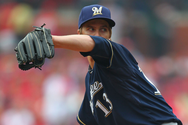  Starter Zack Greinke #13 Of The Milwaukee Brewers Pitches