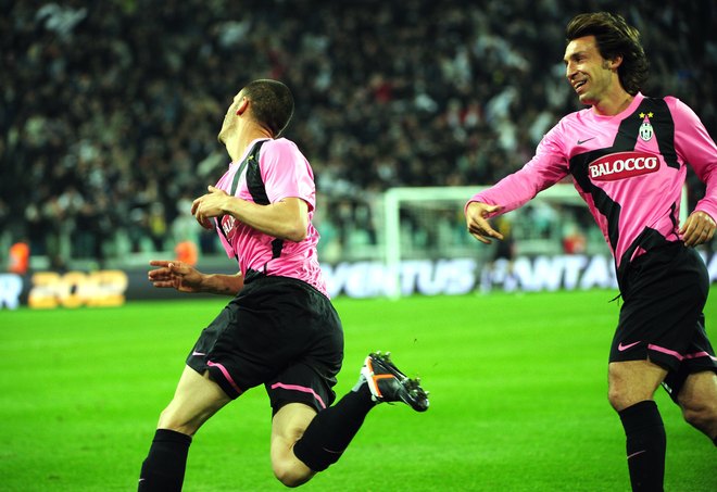 Juventus' Defender Leonardo Bonucci (L)  Celebrates