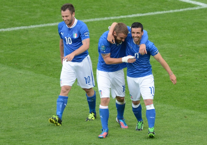 Italian Forward Antonio Di Natale (R) Is