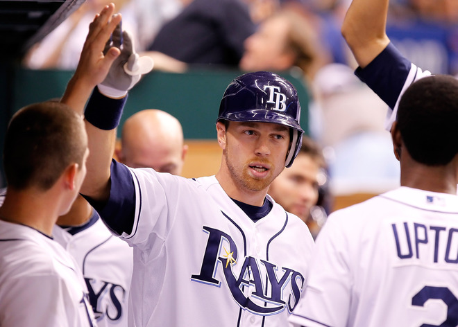   Outfielder Ben Zobrist #18 Of The Tampa Bay Rays Celebrates His Home Run Against The Los Angeles Angels Of Anaheim
