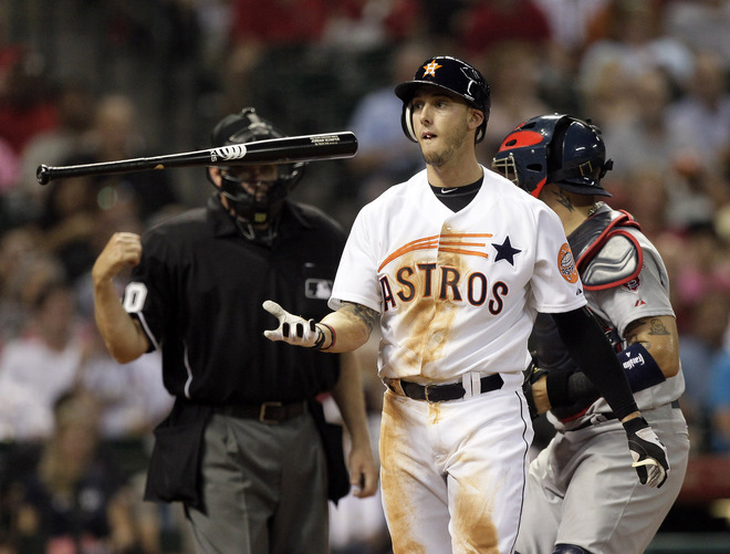 HOUSTONTXMAY 04 Jordan Schafer 1 of the Houston Astros strikes out in