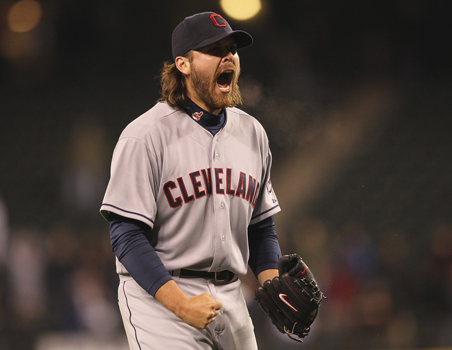  Closing Pitcher Chris Perez #54 Of The Cleveland Indians Reacts