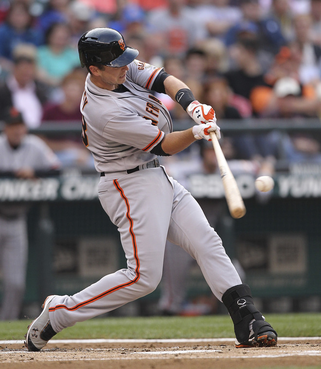   Buster Posey #28 Of The San Francisco Giants Hits