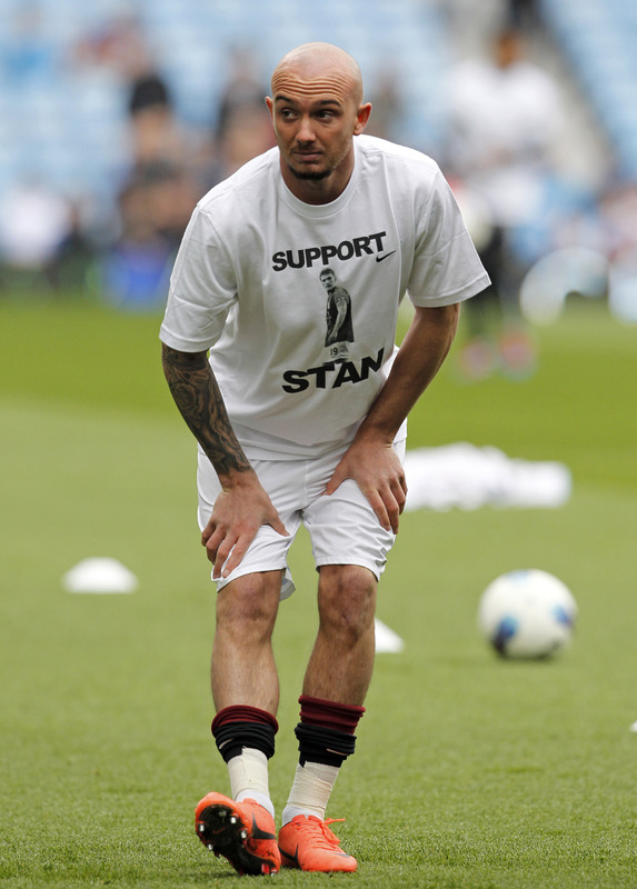 Aston Villa's Irish Midfielder Stephen Ireland Wearing A T-shirt Supporting Aston Villa's Captain, Bulgarian Midfielder