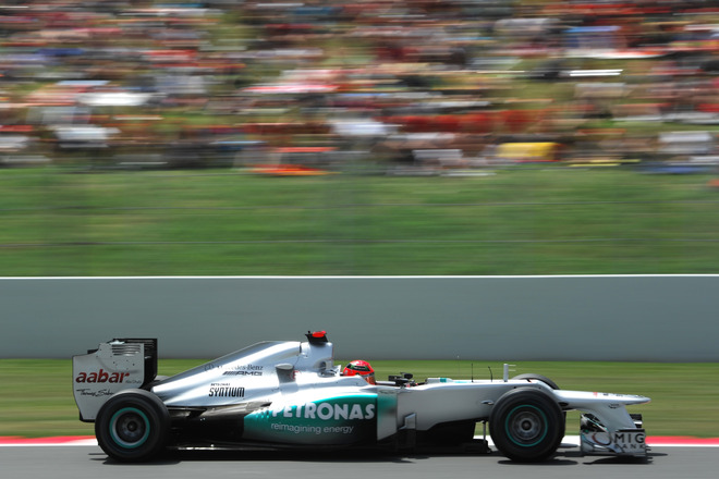 Mercedes' German Driver Michael Schumacher Drives At The Circuit De 