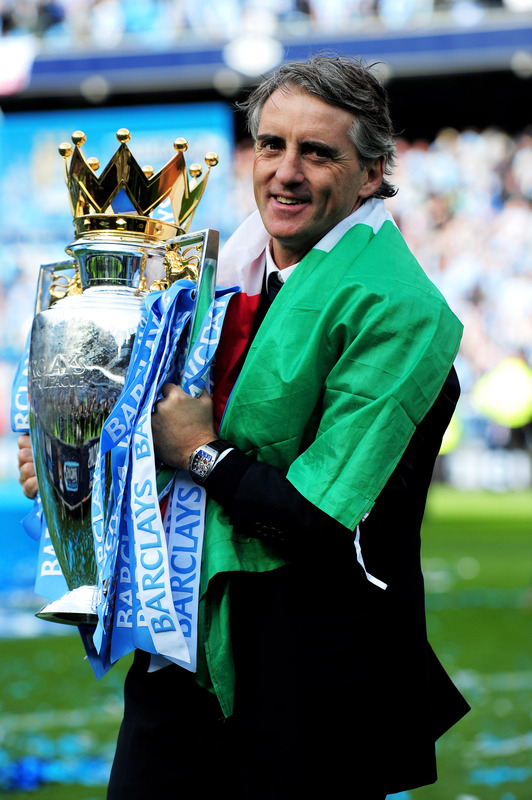   Roberto Mancini The Manager Of Manchester City Celebrates