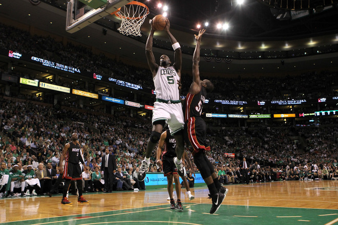   Kevin Garnett #5 Of The Boston Celtics Drives