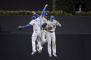 SAN DIEGO, CA - APRIL 5: (L-R) Jerry Hairston Jr. #6, Matt Kemp #27 and Andre Ethier #16 of the Los Angeles Dodgers celebrate after beating the San Diego Padres 5-3 in the home opener at Petco Park on April 5, 2012 in San Diego, California. (Photo by Denis Poroy/Getty Images)