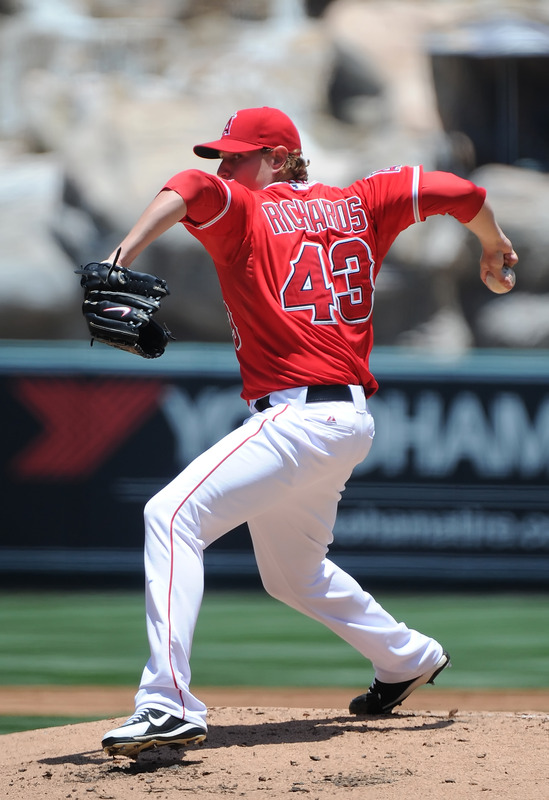   Garrett Richards #43 Of The Los Angeles Angels Of Anaheim Pitches