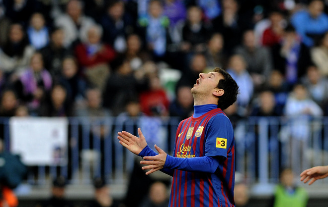 Barcelona's Argentinian Forward Lionel Messi Reacts