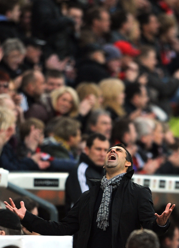 Leverkusen's Head Coach Robin Dutt Reacts RESTRICTIONS / EMBARGO - DFL LIMITS THE USE OF IMAGES ON THE INTERNET TO