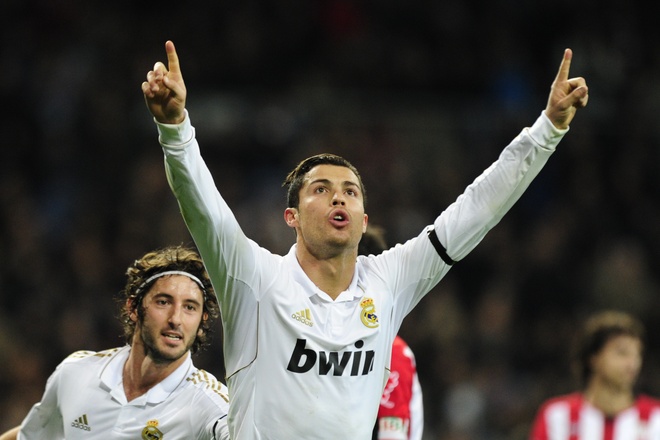 Real Madrid's Portuguese Forward Cristiano Ronaldo Celebrates