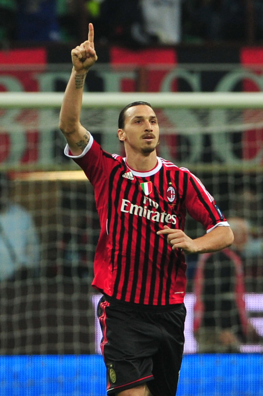 AC Milan's Swedish Forward Zlatan Ibrahimovic Celebrates
