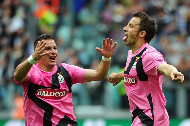 Juventus' Forward Alessandro Del Piero (R) Celebrates