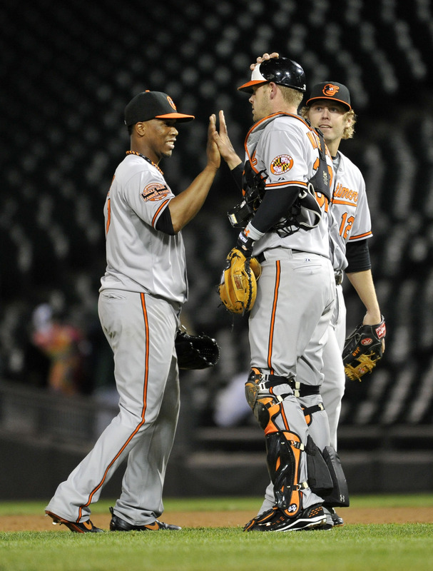 Baltimore Orioles celebrate their win over the Chicago White Sox at US 
