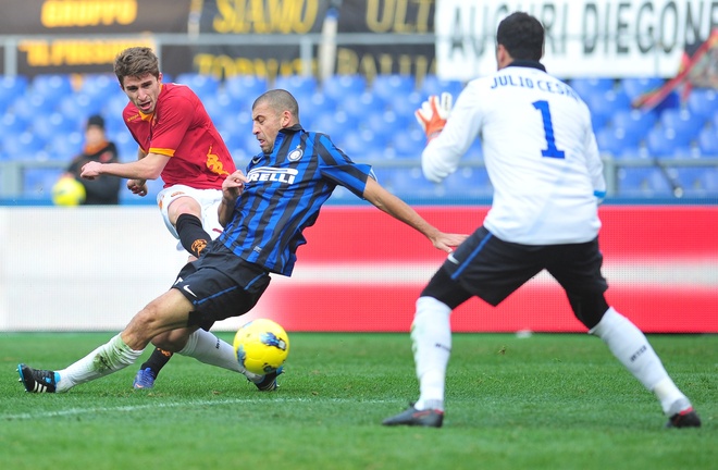 AS Roma's Forward Fabio Borini (L) Scores