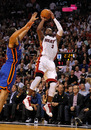 MIAMI, FL - JANUARY 27: Dwyane Wade #3 of the Miami Heat shoots during a game against the New York Knicks at American Airlines Arena on January 27, 2012 in Miami, Florida. NOTE TO USER: User expressly acknowledges and agrees that, by downloading and/or using this Photograph, User is consenting to the terms and conditions of the Getty Images License Agreement.  (Photo by Mike Ehrmann/Getty Images)