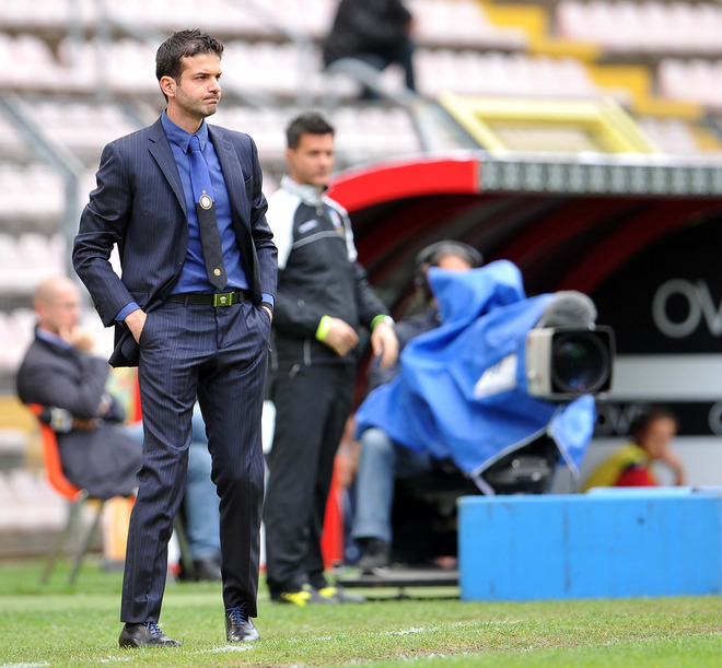 Inter Milan's Head Coach Andrea Stramaccioni Reacts