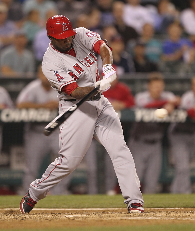   Howard Kendrick #47 Of The Los Angeles Angels Of Anaheim Hits