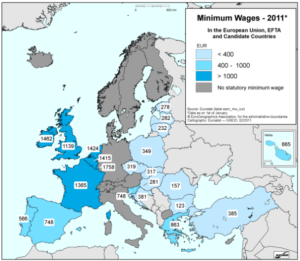 El mapa de los salarios mnimos en Europa Mapasalarios
