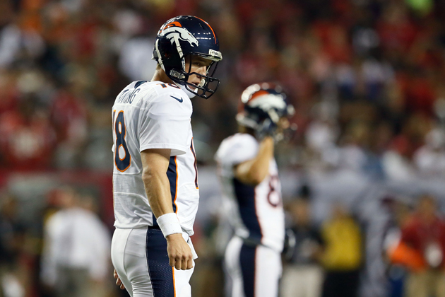 Peyton Manning throws three picks in the first quarter versus Falcons, comes up just short in the end