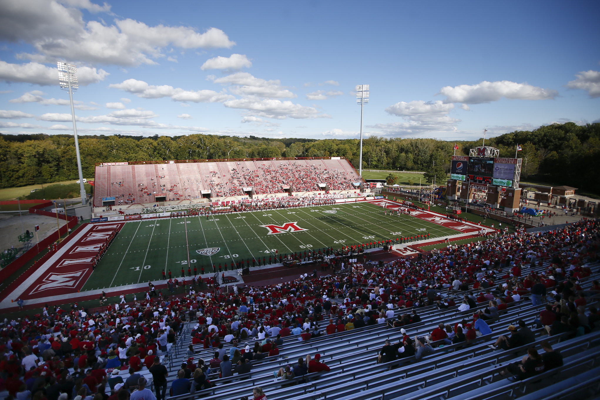 A general overview of Yager Stadium is seen in the first half of an NCAA college football game between Miami of Ohio and Cincinnati, Saturday, Sept. 19, 2015, in Oxford, Ohio. Cincinnati won 37-33. (AP Photo/John Minchillo)