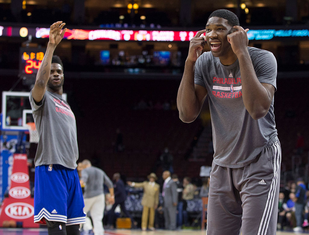 Joel Embiid isn't trying to hear you, Justin Bieber. (Mitchell Leff/Getty Images)