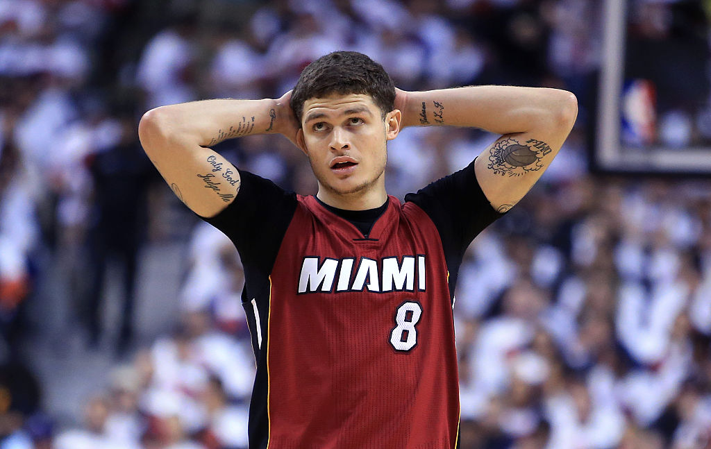 Heat guard Tyler Johnson looks on in the second half of Game 7 of the 2016 Eastern Conference Quarterfinals against the Toronto Raptors. (Vaughn Ridley/Getty Images)