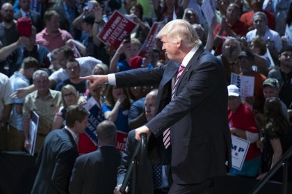 Republican presidential candidate Donald Trump points to supporters during a campaign rally, Wednesday, July 27, 2016, in Toledo, Ohio. (Photo: Evan Vucci/AP Photo)