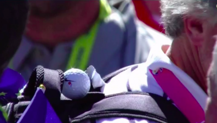 Brooks Koepka's ball found the backpack of Thomas Pieters' father.