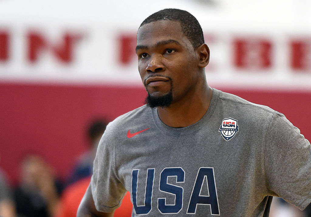 Kevin Durant stands on the court during a Team USA practice session in Las Vegas on July 18, 2016. (Ethan Miller/Getty Images)