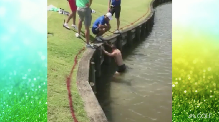 Golfer tries, and fails, to find his ball. (Via screenshot)